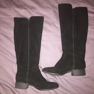 Knee high black suede boots